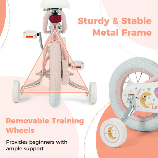 12 Inch Kids Bike Adjustable for 3-8 Years Old Children Pink - Stars & Moon