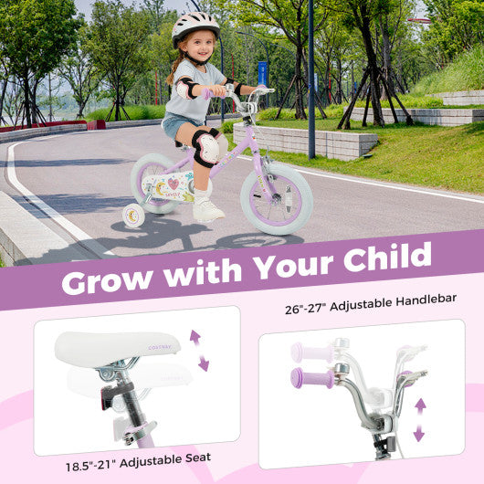 12 Inch Kids Bike Adjustable for 3-8 Years Old Children Purple - Stars & Moon