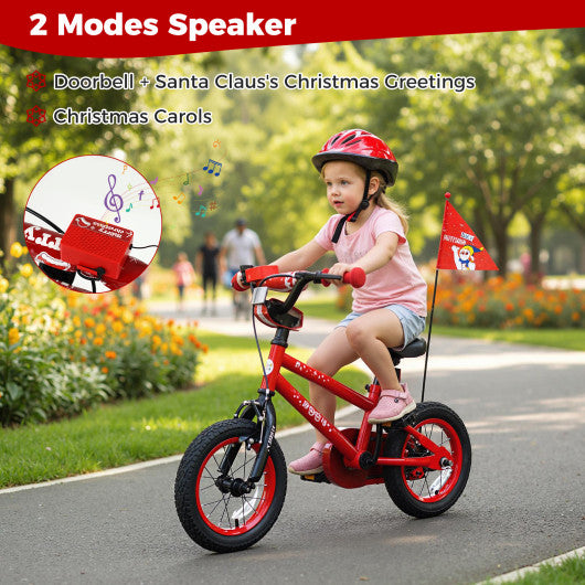 12 Inch Kids Bike Adjustable with Christmas Music & Flag for Aged 3-5 Years Old