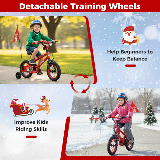 12 Inch Kids Bike Adjustable with Christmas Music & Flag for Aged 3-5 Years Old