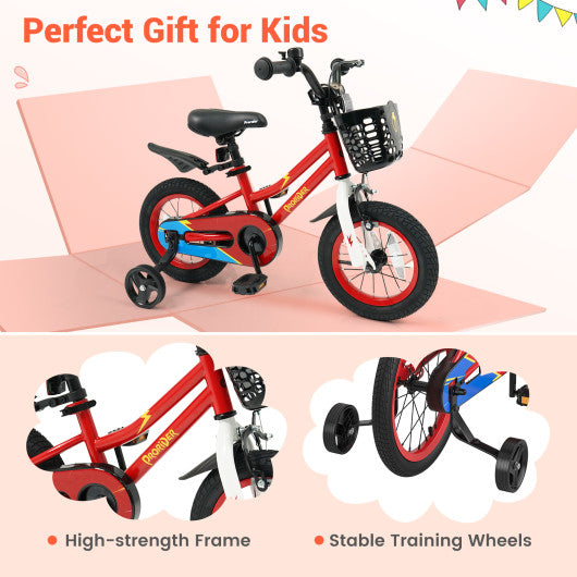 12 Inch Kids Bike Children Bicycle with Training Wheels for 3-4 Years Old-Red