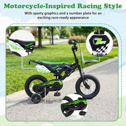 12 Inch Kids Bike Motorcycle-Inspired for Boy Girl Ages 3-4 Years-Black