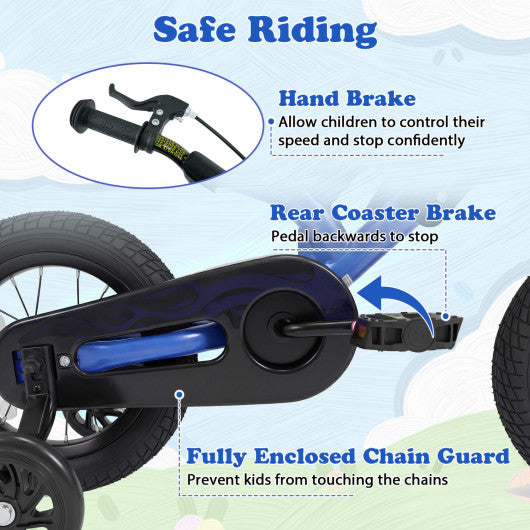 12 Inch Kids Bike Motorcycle-Inspired for Boy Girl Ages 3-4 Years-Blue