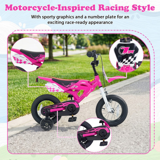 12 Inch Kids Bike Motorcycle-Inspired for Boy Girl Ages 3-4 Years-Pink