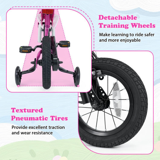 12 Inch Kids Bike Motorcycle-Inspired for Boy Girl Ages 3-4 Years-Pink