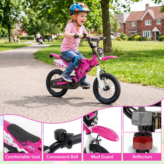 12 Inch Kids Bike Motorcycle-Inspired for Boy Girl Ages 3-4 Years-Pink