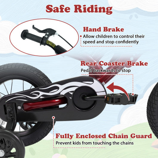 12 Inch Kids Bike Motorcycle-Inspired for Boy Girl Ages 3-4 Years-Red