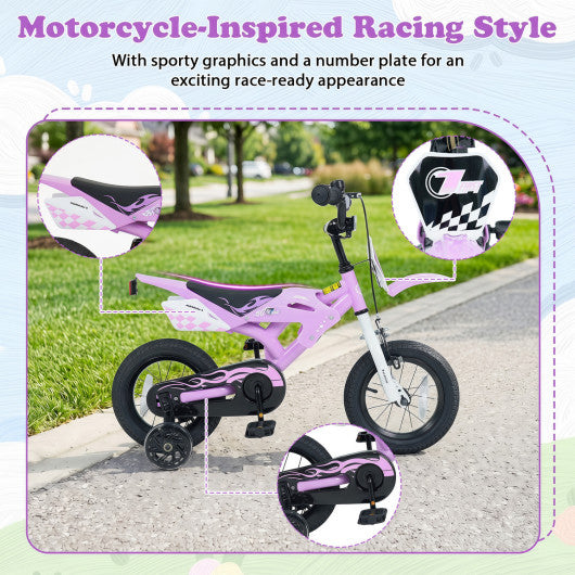 12 Inch Kids Bike Motorcycle-Inspired for Boy Girl Ages 3-4 Years-Purple
