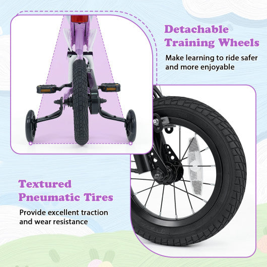 12 Inch Kids Bike Motorcycle-Inspired for Boy Girl Ages 3-4 Years-Purple