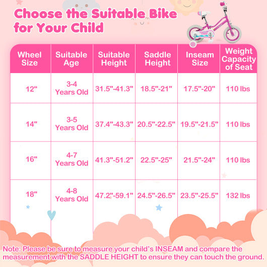 12 Inch Kids Bike for Aged 3-8 Years Old with Adjustable Handlebar Pink- Starlight Wave