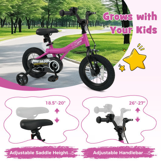 12-Inch Kids Bike with Removable Training Wheels Pink-Brave Hero