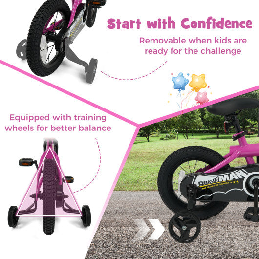 12-Inch Kids Bike with Removable Training Wheels Pink-Brave Hero