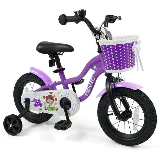 12 Inch Kids Bike with Training Wheels for Aged 3-4 Years Old - Magic Purple