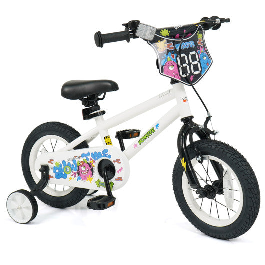 12 Inch Kids Bike with Training Wheels for Ages 3-4 Years Old White- Street Art Time