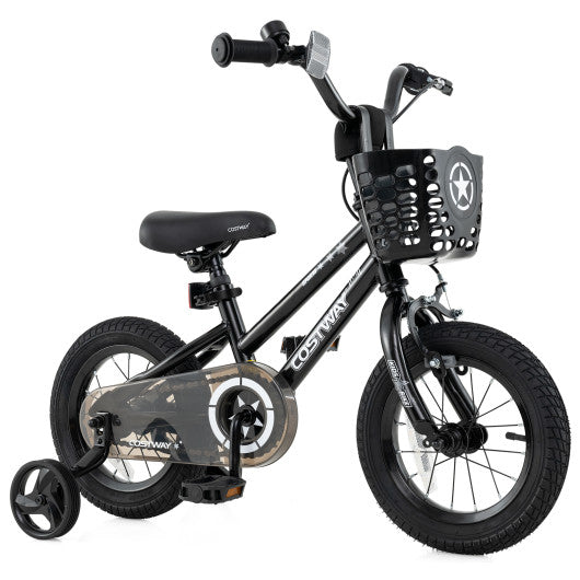 12 Inch Kids Bike with Basket and Training Wheels for Children Aged 3-5 Years Old