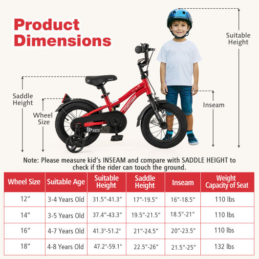 12 Inch Kids Bike Adjustable Bicycle with Reflectors and Bell for 3-4 Years Old