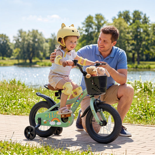 12 Inches Girls Bike for 3-8 Years Old with Basket - Spring Party Green