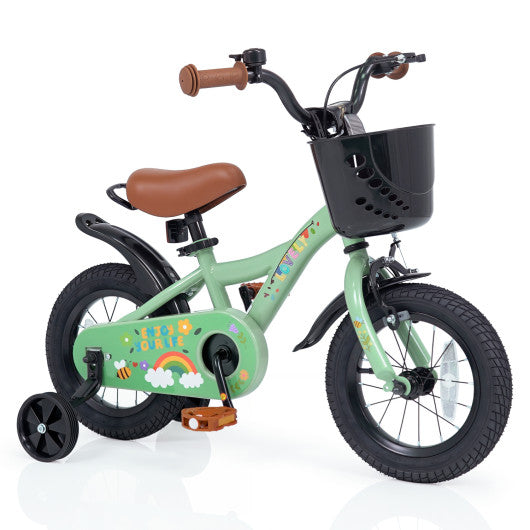 12 Inches Girls Bike for 3-8 Years Old with Basket - Spring Party Green
