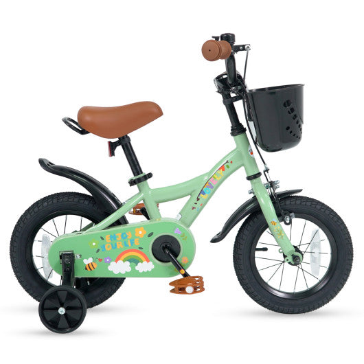 12 Inches Girls Bike for 3-8 Years Old with Basket - Spring Party Green