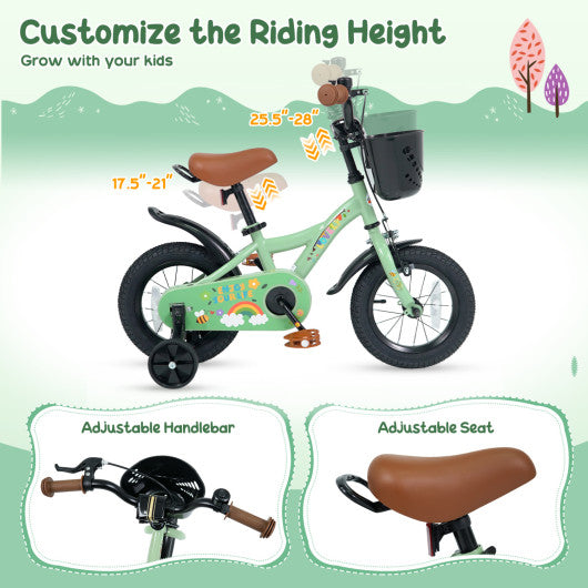 12 Inches Girls Bike for 3-8 Years Old with Basket - Spring Party Green