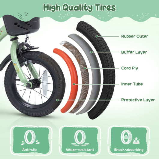 12 Inches Girls Bike for 3-8 Years Old with Basket - Spring Party Green
