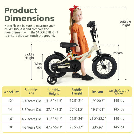 12 Inches Kids Bike Sport Bicycle with Removable Training Wheels