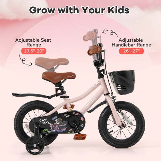 12 Inches Kids Bike with Basket and Adjustable Handlebar for 3-4 Years Old