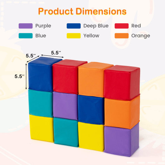 12 Pieces Soft Foam Building Blocks Climbing Foam Cubes Set for Kids-Multicolor