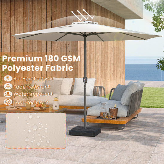 12 Feet Patio Umbrella with Crank Handle and 8 Sturdy Ribs-Beige
