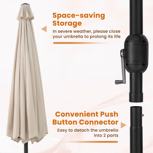 12 Feet Patio Umbrella with Crank Handle and 8 Sturdy Ribs-Beige
