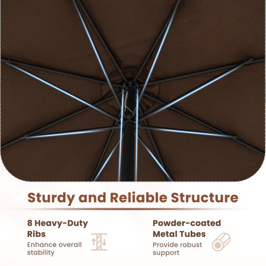 12 Feet Patio Umbrella with Crank Handle and 8 Sturdy Ribs-Coffee