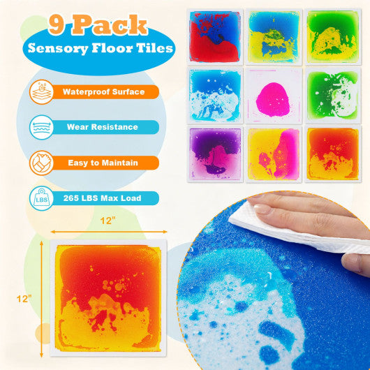 12 inches x 12 inches Toddler Sensory Floor Titles-9 Piece