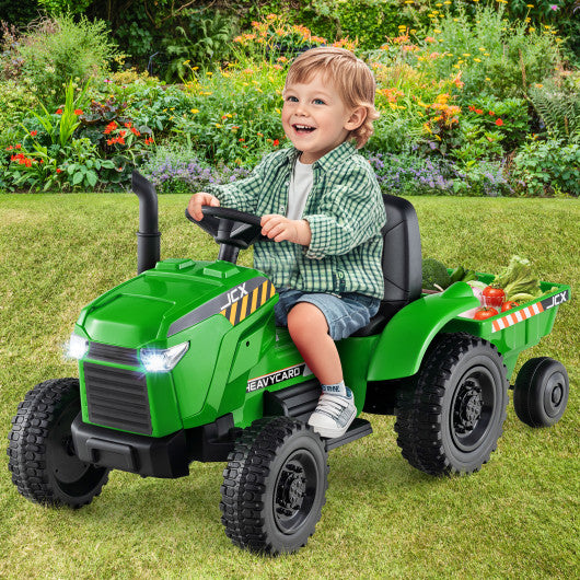 12V 2-in-1 Kids Ride On Tractor with Trailer and 3-Gear Shift-Green