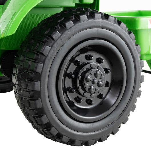 12V 2-in-1 Kids Ride On Tractor with Trailer and 3-Gear Shift-Green