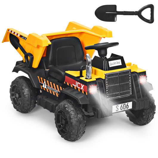 12V Battery Kids Ride On Dump Truck with Electric Bucket and Dump Bed-Yellow