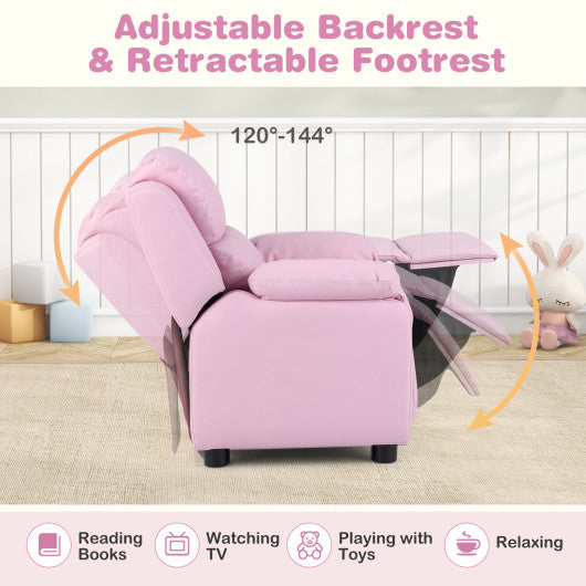 Kids Deluxe Headrest Recliner Sofa Chair with Storage Arms-Pink