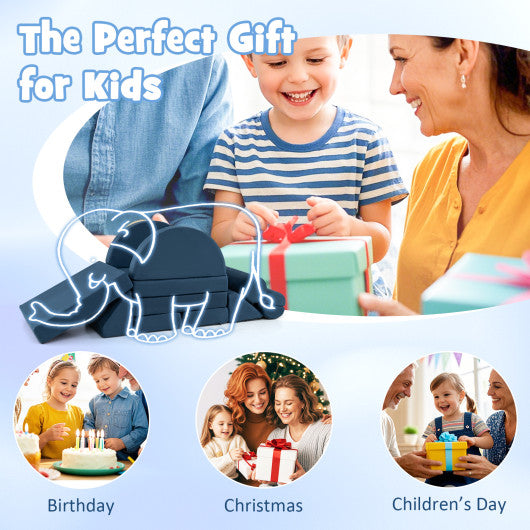 13 Pieces Convertible Modular Kids Play Couch for Nursery Playroom Bedroom-Blue