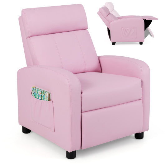 Ergonomic PU Leather Kids Recliner Lounge Sofa for 3-12 Age Group-Pink
