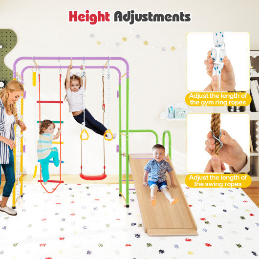 Metal Indoor Jungle Gym 8-in-1 Climbing Playset with Monkey Bars-Multicolor