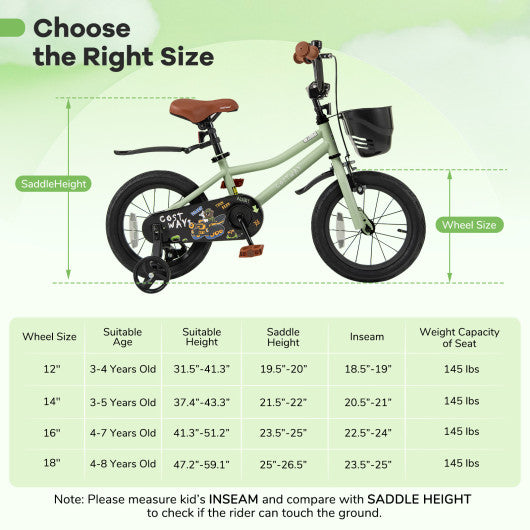 14-Inch Kids Bike Adjustable with Training Wheels for 3-5 Years Old