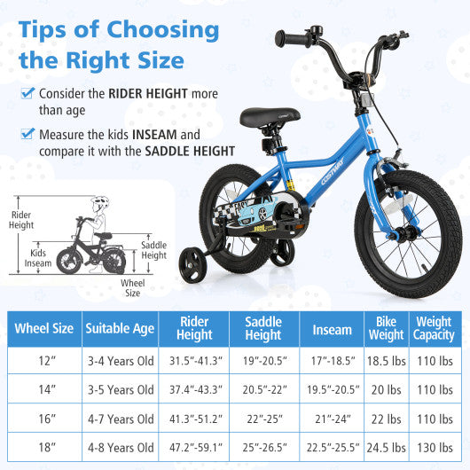 14 Inch Kids Bike with Removable Training Wheels for Aged 3-5 Years Old