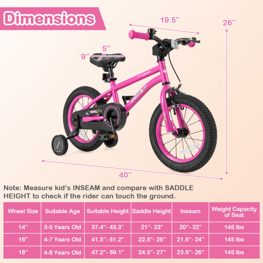 14 Inch Kids Bike for 3-5 Years Old Adjustable with Removable Training Wheels