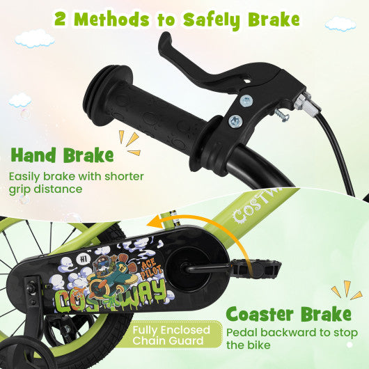 14 Inch Kids Bike Adjustable with Detachable Training Wheels for 3-5 Years Old-14 inches