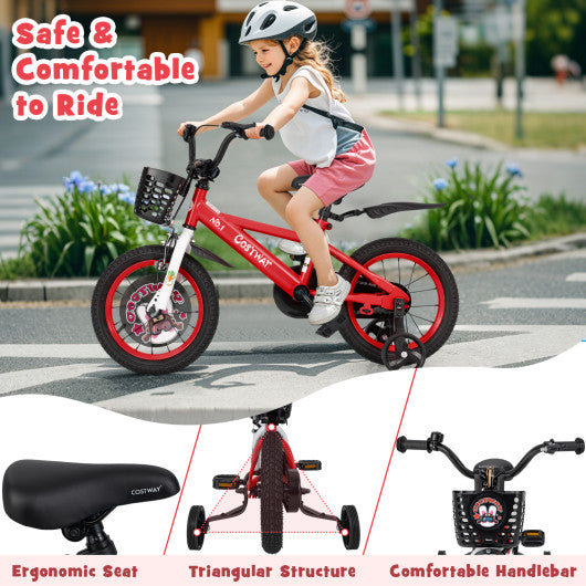 14 Inch Kids Bike Adjustable with Storage Basket and Double Brake for 3-5 Years Old-14 inches
