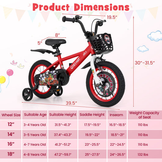 14 Inch Kids Bike Adjustable with Storage Basket and Double Brake for 3-5 Years Old-14 inches