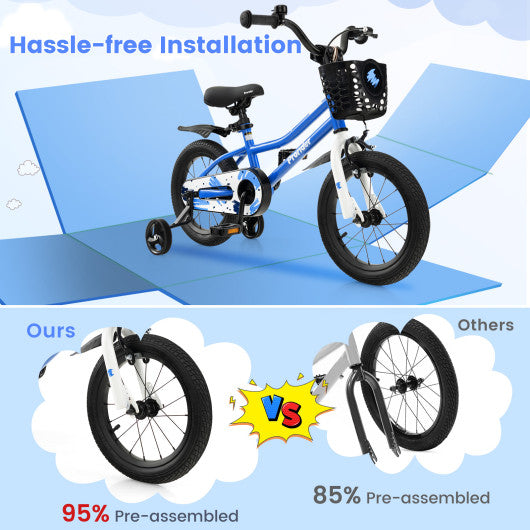 14 Inch Kids Bike with 2 Training Wheels for 3-5 Years Old-Blue