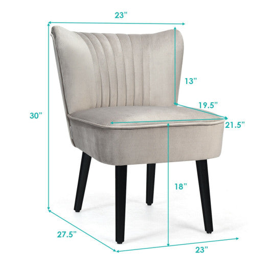 Set of 2 Upholstered Modern Leisure Club Chairs with Solid Wood Legs-Brown