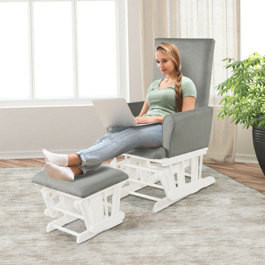 Baby Nursery Relax Rocker Rocking Chair Glider and Ottoman Cushion Set-Gray