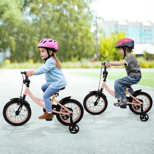 14 Inch Kids Bike Adjustable with Removable Training Wheels Pink for 3-8 Years Old