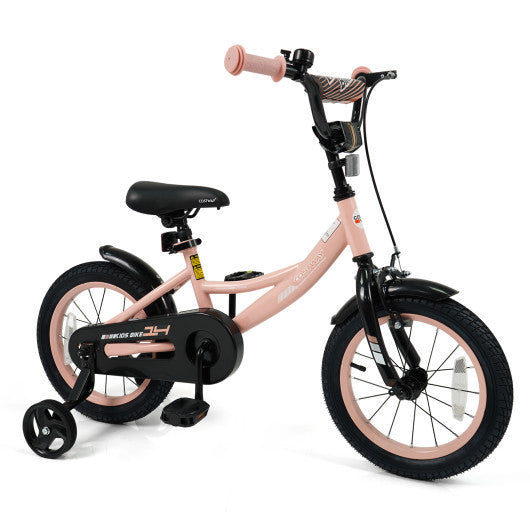 14 Inch Kids Bike Adjustable with Removable Training Wheels Pink for 3-8 Years Old